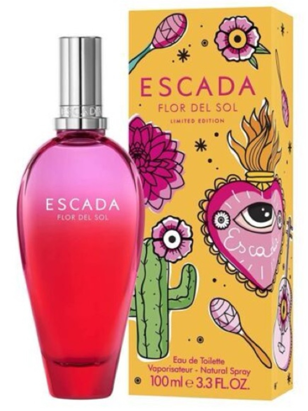 Escada Flor del Sol Pink and Red Gradient Eau de Toilette with Yellow Gift Box